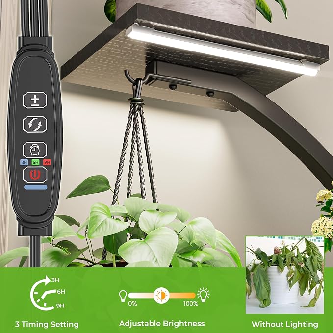 Elbourn 8 Tiered 60" Tall Plant Stand Indoor Shelf with Grow Lights (Black) | Corner Shelf Decor