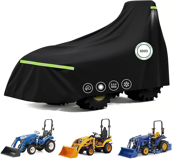 Tractor Cover Waterproof Heavy Duty 600D, Universal Fit, 149''x76''x86'' | Fits Kubota BX, John Deere, New Holland Boomer, Mahindra Max, Kioti, Windproof with Air Vent, Outdoor Protection, Storage Bag