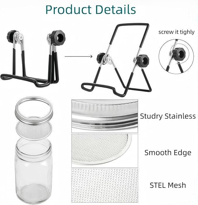 Lanxiu Sprouting Jar Kit, 2PCS Wide Mouth Mason Jars with Sprout Lids | Sprouter Set, with Breathable Sprout Lids, Fast Draining Design, Perfect for Growing Alfalfa, Broccoli, Bean Sprouts