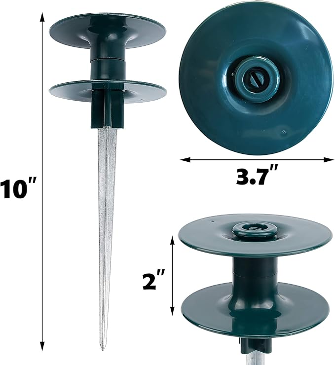Twinkle Star 10 Inch Garden Hose Guide Spike, Rust Free Zink Sturdy Metal Stake, Heavy Duty Dark Green Spin Top, Keeps Garden Hose Out of Flower beds, for Plant Protection, 6 Pack