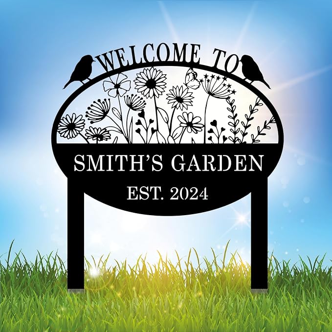 Personalized Metal Garden Flower Sign with Stakes, Custom Garden Decor for Outdoor, Flower Sign Plaque, Yard Sign, Lawn Decoration Art, Farmhouse Gift