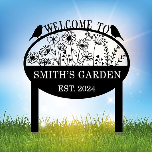 Personalized Metal Garden Flower Sign with Stakes, Custom Garden Decor for Outdoor, Flower Sign Plaque, Yard Sign, Lawn Decoration Art, Farmhouse Gift