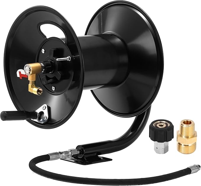 Tool Daily Pressure Washer Hose Reel 150FTx3/8" / 300FTx1/4", 4000 PSI | Heavy Duty Power Washer Hose Reel for Water, Hand Crank Steel Reel with Wall/Floor/Van Mount