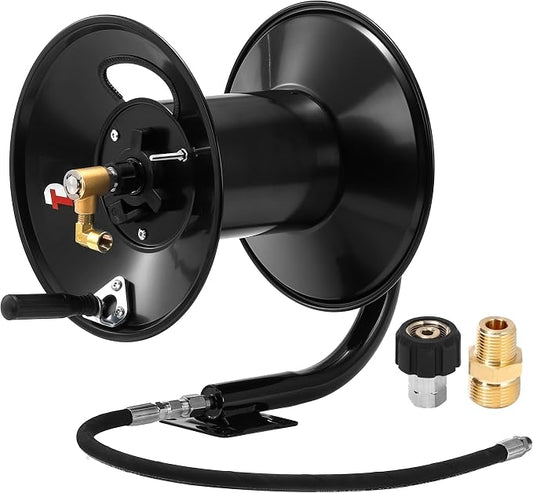 Tool Daily Pressure Washer Hose Reel 150FTx3/8" / 300FTx1/4", 4000 PSI | Heavy Duty Power Washer Hose Reel for Water, Hand Crank Steel Reel with Wall/Floor/Van Mount
