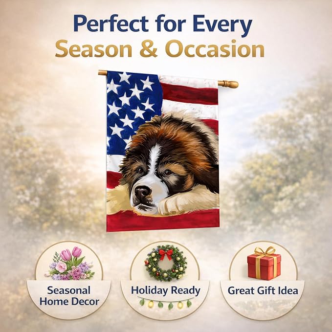 Caroline's Treasures CK6465CHF Bucovina Shepherd Dog American Flag House Flag Large Porch Sleeve Pole Decorative Outside Yard Banner Artwork Wall Hanging, Polyester, House Size, Multicolor