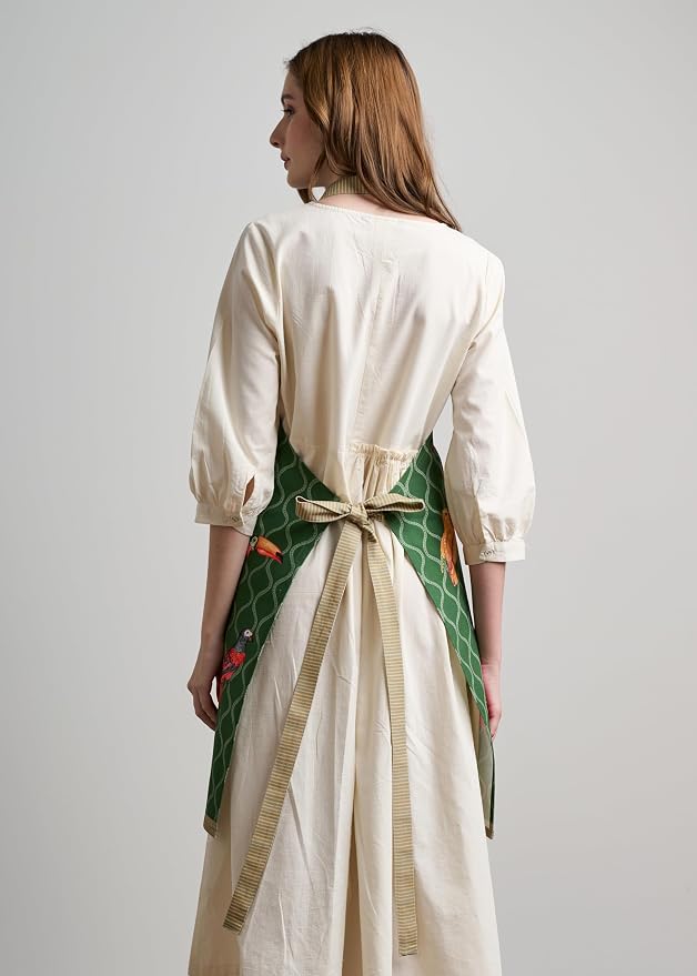 Maison d' Hermine Aprons for women with Pocket 100% Cotton (27.50"x31.50") | Adjustable Neck Strap & long ties Apron Men Chef Wedding Cooking Gardening Server Maid