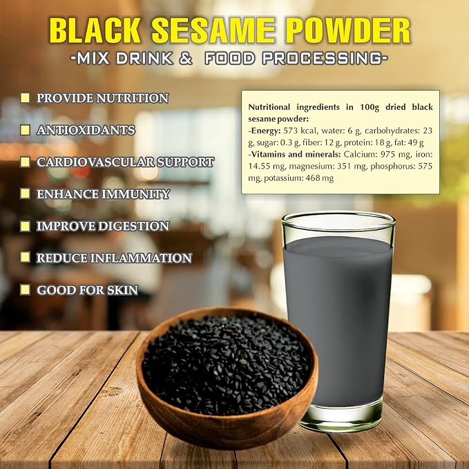 BLACK SESAME POWDER 5.29 oz (150g) VIETFARMFOOD: Pure freeze-dried vegetable powder, made from real vegetables with no added sugar - Perfect for daily nutrition to keep your body full of vitality