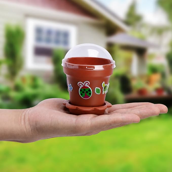 25 Packs Cupcake Plant Nursery Pots with Humidity Dome, Small Plastic Flower Plant Pots with 20 Sheet Stickers, Seeds Starter Pot Flower Planting Container for Seedlings Succulent Display (Wine Red)