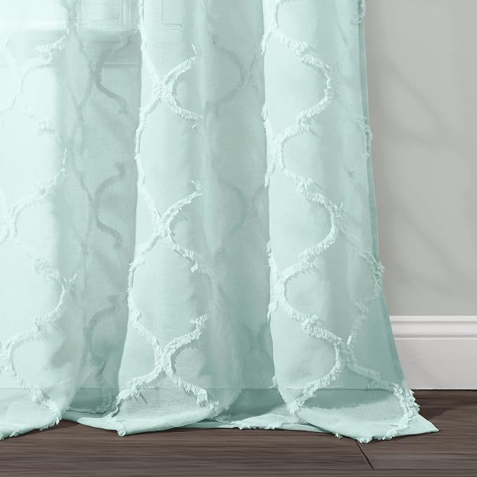 Lush Decor Avon Trellis Grommet Sheer Window Curtain Panels Pair 38" W x 84" L Blue - Sheer Curtains for Living Room - Modern Farmhouse Bedroom Curtains