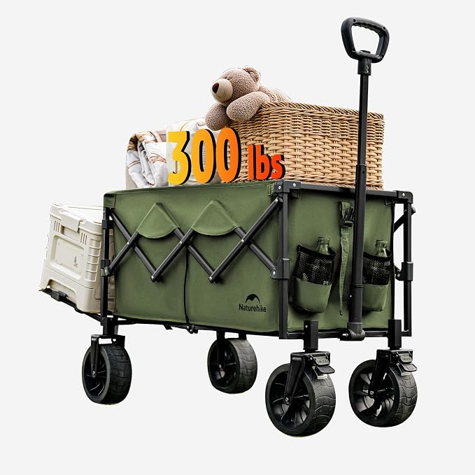 Naturehike Big Wheels Collapsible Wagon Cart, Extra Long Extender Wagon Cart, Green