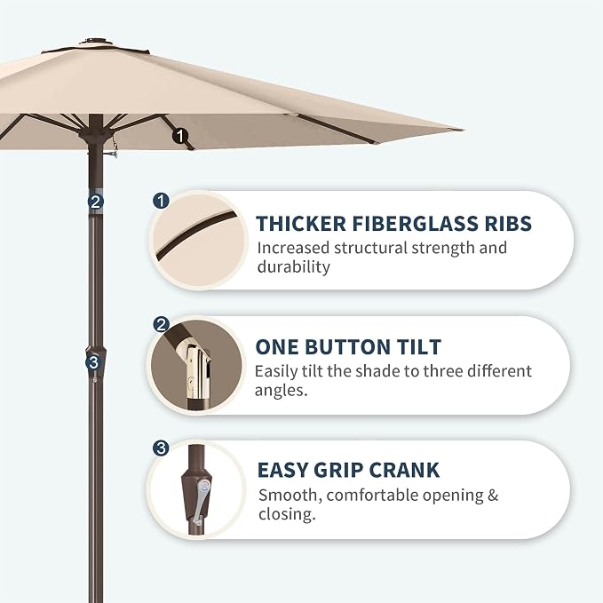 PatioKingdom 11FT Patio Umbrella,Outdoor Umbrella with Push Button Tilt and Crank,Market Table Umbrella with 8 Sturdy Fiberglass Ribs UV Protection