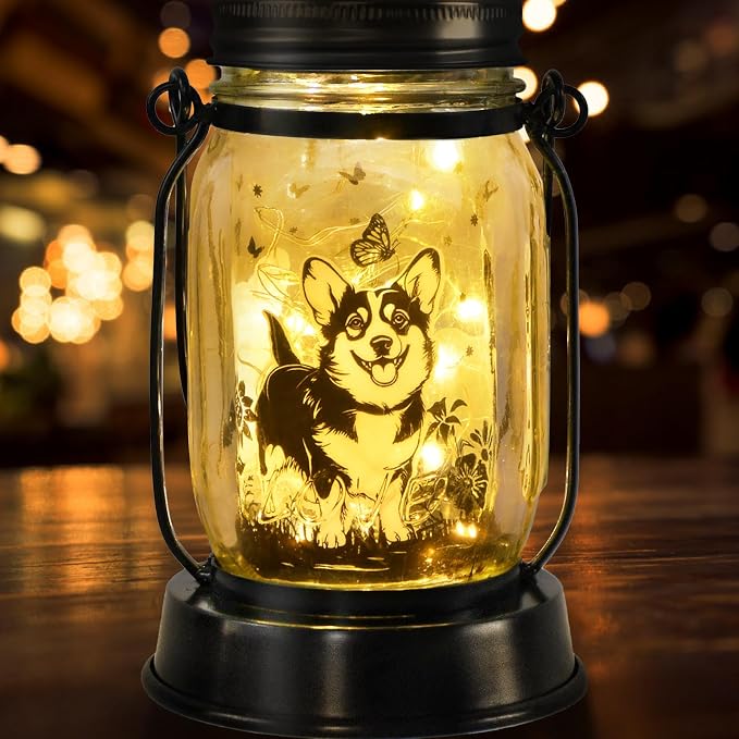 kyoryuger Corgi Gifts for Women/Men Corgi Solar Lanterns Dog Mom Birthday Dog Lovers Lantern Pet Loss Pet Memorial Lights Solar Garden Decoration for Yard, Patio,Backyard,Porch Torches
