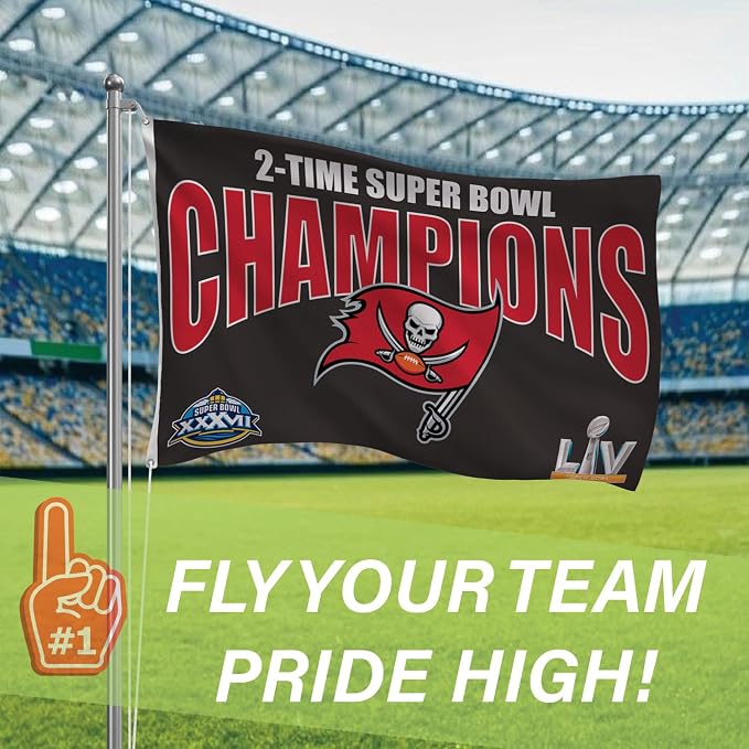Team Sports America NFL Tampa Bay Buccaneers Multi-Win Superbowl Champions 3x5 Flag for Outside with Grommets | Outdoor & Indoor | Heavy Duty Flag & Banner | Works with Flag Pole for Outside House