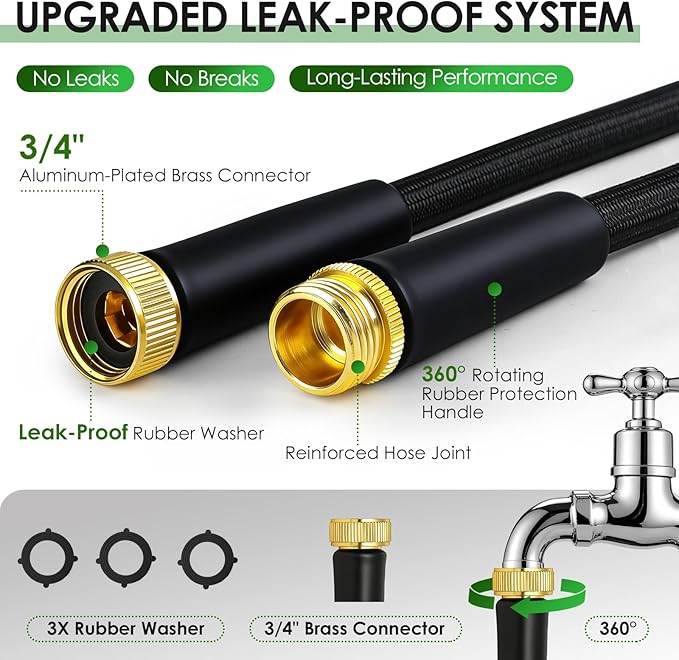 75FT Garden Hose Non-Expanding Flexible Water Hose With Sprayer Nozzle Lightweight Portable High Pressure Kink Resistant & Leakproof Durable Black Pipe For Garden Yard Lawn