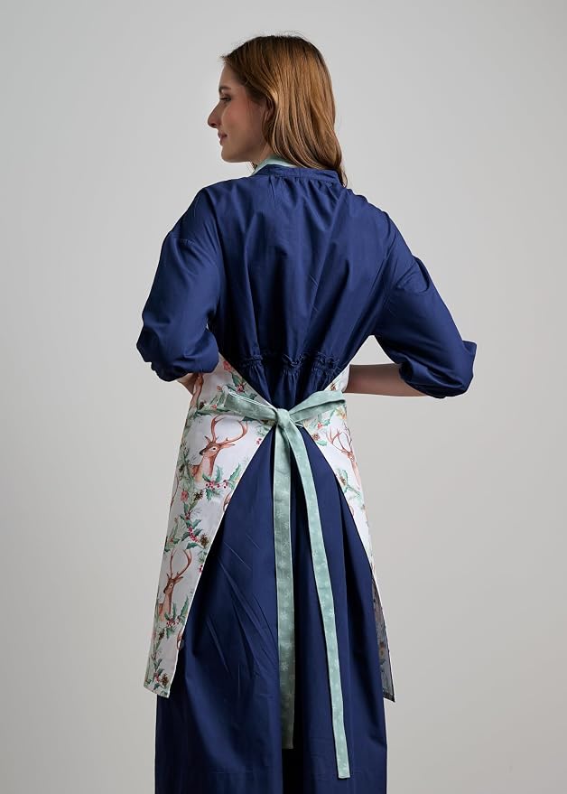 Maison d' Hermine Aprons for women with Pocket 100% Cotton (27.50"x31.50") | Adjustable Neck Strap & long ties Apron Men Chef Wedding Cooking Gardening Server Maid
