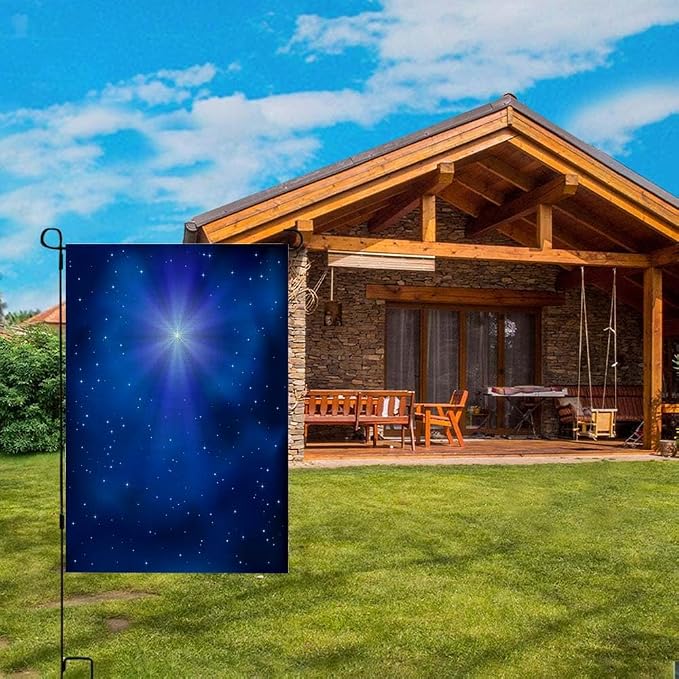 EMMTEEY Christmas Stars Starry Sky Bethlehem Burlap Garden Flag - 12.5X18 Small Yard Flag for Winter Decoration