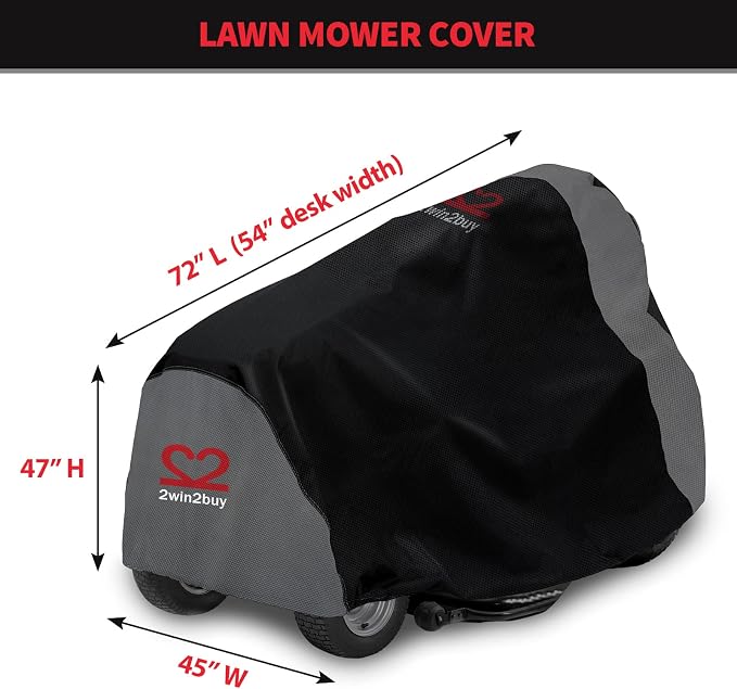 Riding Lawn Mower Cover, Heavy Duty 600D Lawnmower Covers Waterproof Outdoor Lawn Tractor Cover Tarp All Weather Ride on Mower Covers Universal Fit Decks up to 54" with Elastic Cord & Storage Bag