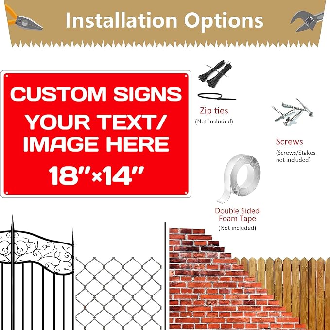 Personalized signs,Aluminum Weatherproof Metal Sign Multiple Sizes Custom Personalized Text And picture Here,hazard sign,garden sign,custom door sign,Customised business signs(18 * 14 IN,Red)