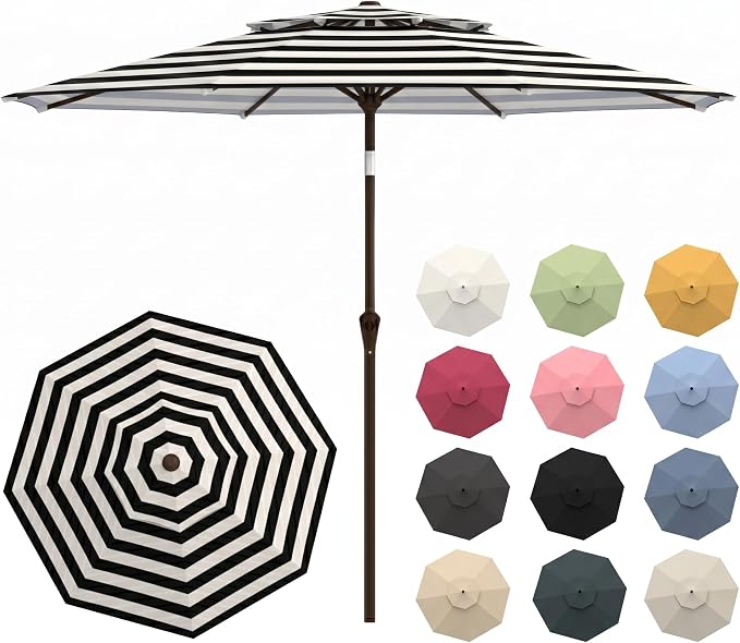 10FT Patio Umbrella, 2 Tier Outdoor Table Umbrella, Large Vented Market Umbrellas with Push Button Tilt and Crank, 8 Sturdy Ribs for Backyard, Deck, Pool, UPF50+ UV Protection