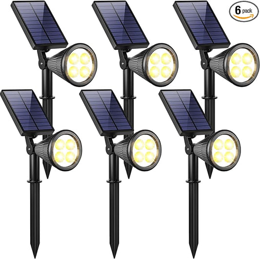 URPOWER Solar Lights Outdoor, 6 Pack 2-in-1 Solar Spot Lights Waterproof with 2 Lighting Modes, Adjustable Solar Powered Spotlights Auto On/Off Landscape Lights for Yard Garden Pathway, Warm White