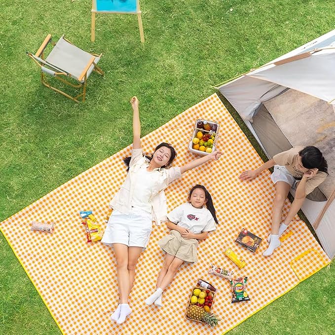 Extra Large Picnic Blanket Beach Blankets, 80''x60'' Picnic Mat Waterproof Sand Proof Foldable Portable for Outdoor Camping Hiking Travel Grass Park Music Festival Lawn Mats (yellow, 80x60 inch)