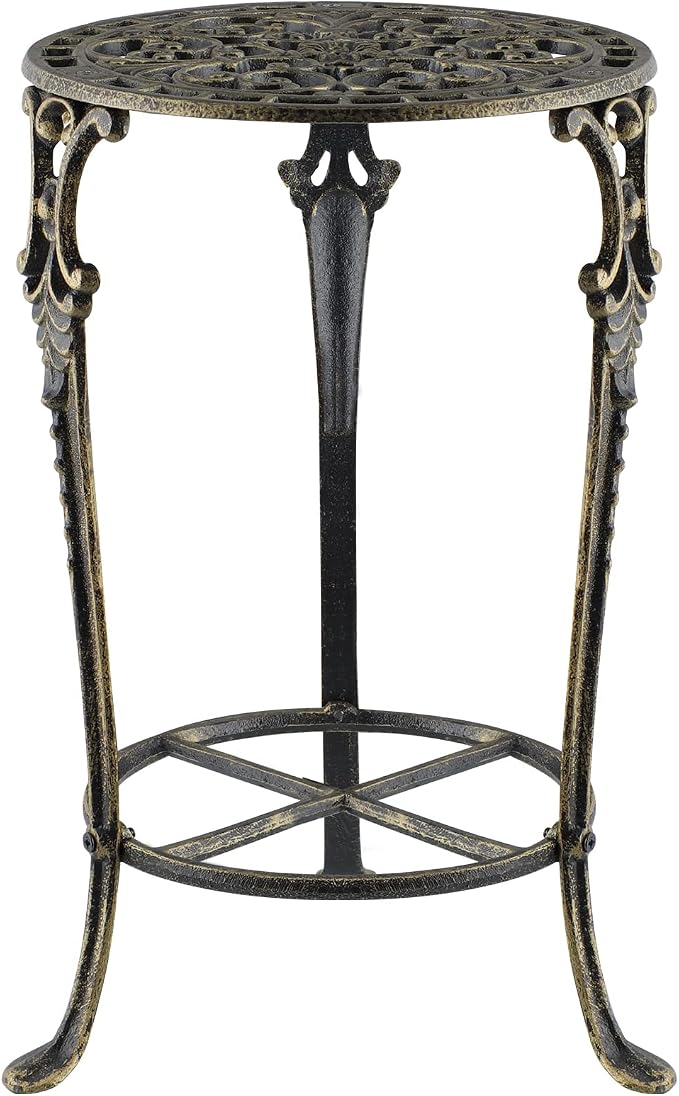 MDLUU Cast Iron Potted Plant Stand 18.8 Inch Tall, 2-Tier Planter Rack, Heavy Duty Flower Pot Holder for Living Room, Bedroom, Kitchen (Bronze)