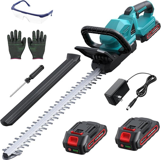 22'' Cordless Hedge Trimmer with 2 Rechargeable Batteries & Charger, 3000RPM Brushless Electric Handheld Bush Clipper, 180° Rotatable Head, 2/3'' Blade Gap, Gardening Gifts for Father’s Day