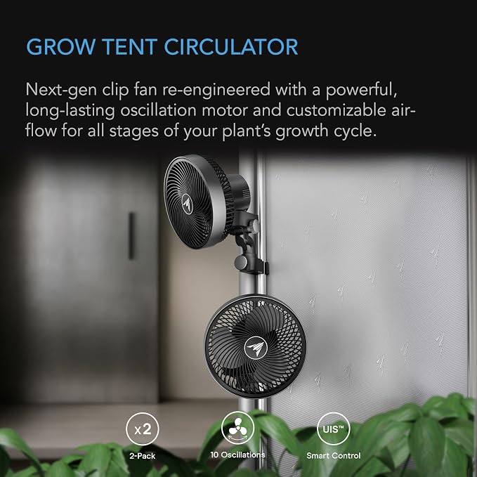 AC Infinity CLOUDRAY S6 Grow Tent Clip Fan 6”, 2-Pack. | Redesigned Long-Life EC Motor, 10 Dynamic Wind Speeds, 10-Level Oscillation, IP-54 Weatherproof for Hydroponics, Cooling