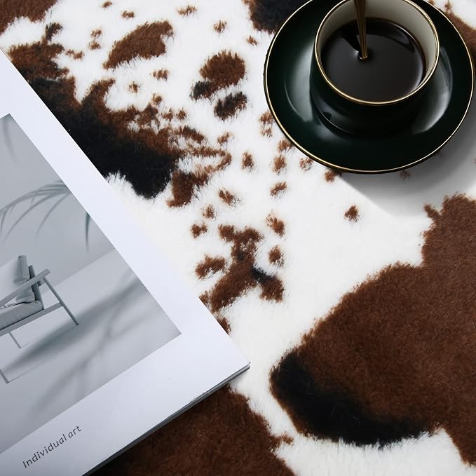 MACEVIA Cow Print Rug Faux Cowhide Rugs Cute Animal Area Carpet Western Decor for Living Room Bedroom with Anti-Slip Rubber Large Size 59" L x 47.2" W(4.9ft x 3.9ft)