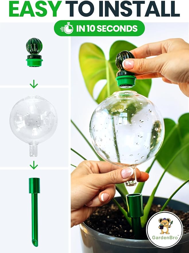4pcs 16 Oz Plant Watering Globes for Indoor Plants with Metal Self Watering Planter Insert - Premium XL Glass Hand-Blown Globes - Automatic Plant Waterer Indoor, Gift Idea for Gardeners [4, Clear]
