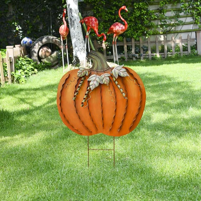 K KILIPES 26" H Metal Rustic Pumpkin Yard Stake - Outdoor Fall Decor Garden Stake Autumn Yard Sign for Porch Garden Home Patio Harvest Thanksgiving Halloween Decorations