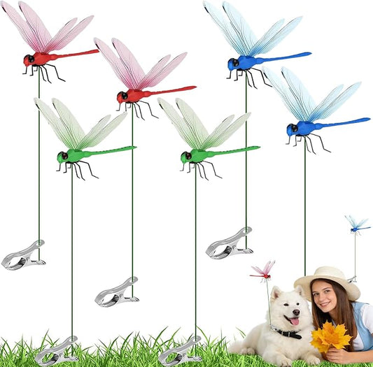6 Pcs Dragonfly Clips, Colorful Dragonfly Clip,Realistic Fake Dragonflies Clip-On Waterproof PVC Garden Outdoor Decor Stakes Plastic Dragon Fly Clips Plant Decorations for Garden