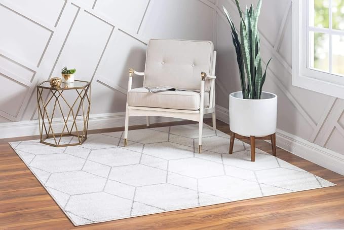 Unique Loom Trellis Frieze Collection Area Rug - Geometric (7' Square, Ivory/ Gray)