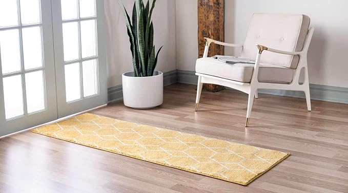 Unique Loom Trellis Frieze Collection Area Rug - Geometric, 2' x 6' Runner, Yellow/Ivory