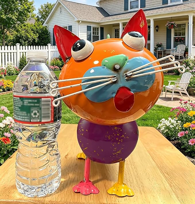 Yard Decorations Outdoor Metal Cat Statue Animal Sculptures Garden Decor for Outside, Weatherproof Yard Art Statues for Patio Porch Lawn Cat Gifts