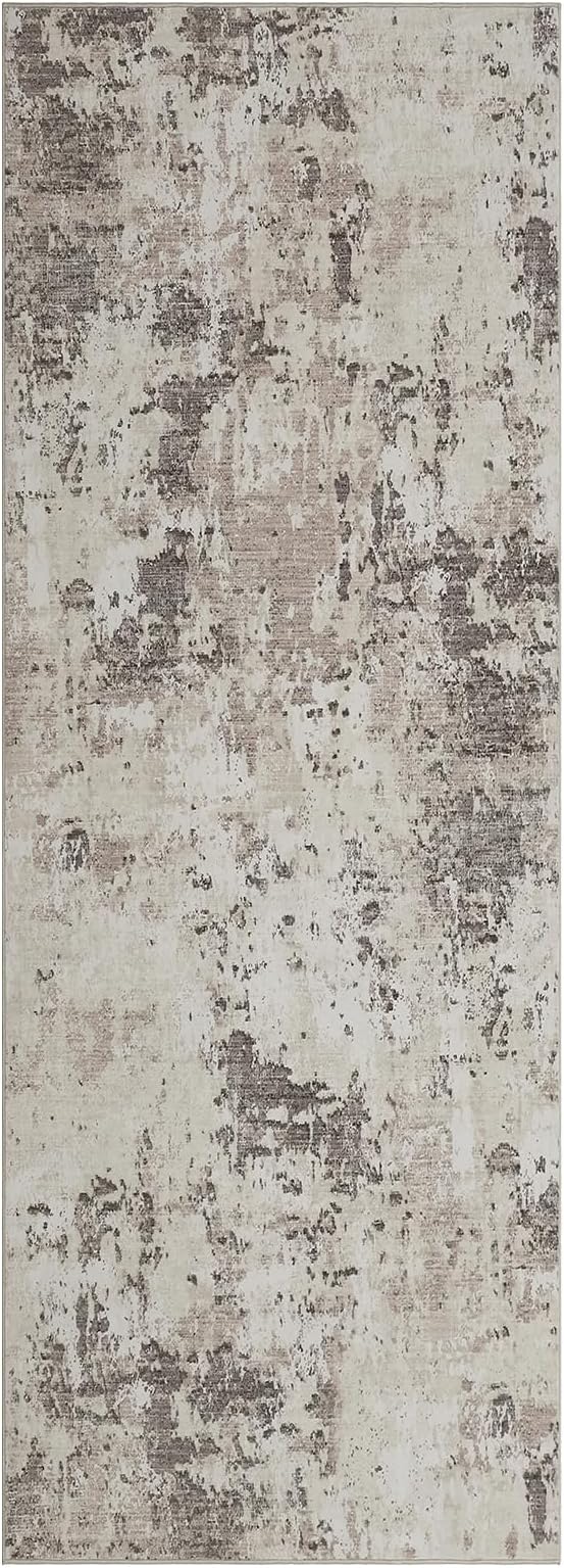 ROYHOME Modern Abstract 2x6 Runner Rug Washable Non Slip, Brown Grey | Stain Resistant Rug for Hallway Kitchen Bedroom Non Shedding Low Pile Indoor Floor Cover