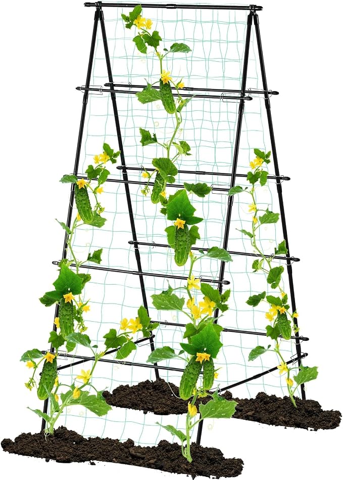 Cucumber Trellis for Raised Garden Bed, 71" H x 32" W A Frame Garden Trellis for Climbing Plants Outdoor, Metal Climbing Vine Plant Support Fruits Vegetables Tomato Peas Beans Trellis, Black