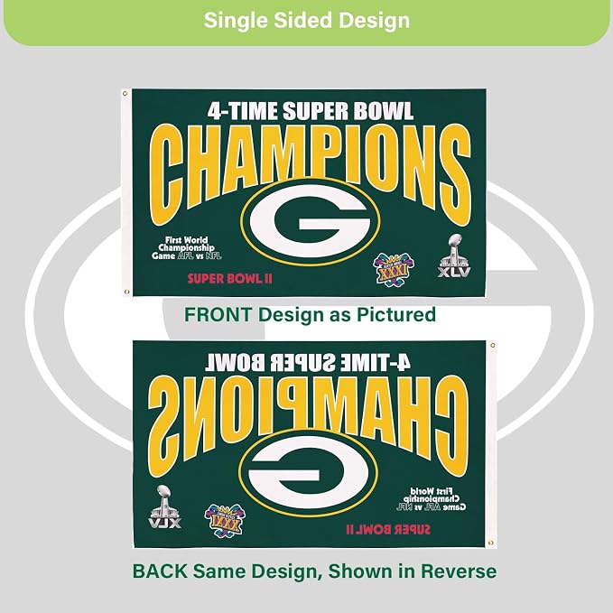 Team Sports America NFL Green Bay Packers Multi-Win Superbowl Champions 3x5 Flag for Outside with Grommets | Outdoor & Indoor | Heavy Duty Flag & Banner | Works with Flag Pole for Outside House