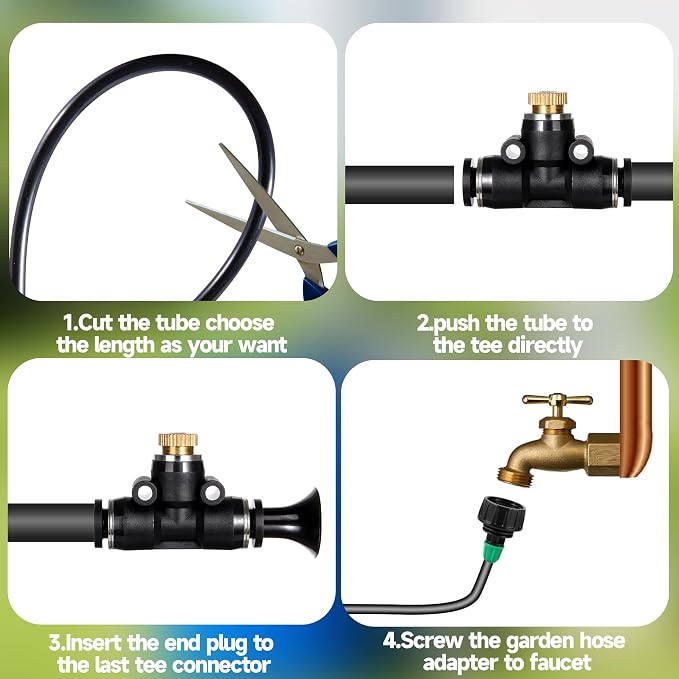 40FT Misters for Outside Patio, Misting Cooling System Anti Leak, Misting Line with 12 Brass Mist Nozzles and Adapter(3/4"), DIY Water Misters for Garden Greenhouse Fan BBQ Party Pool