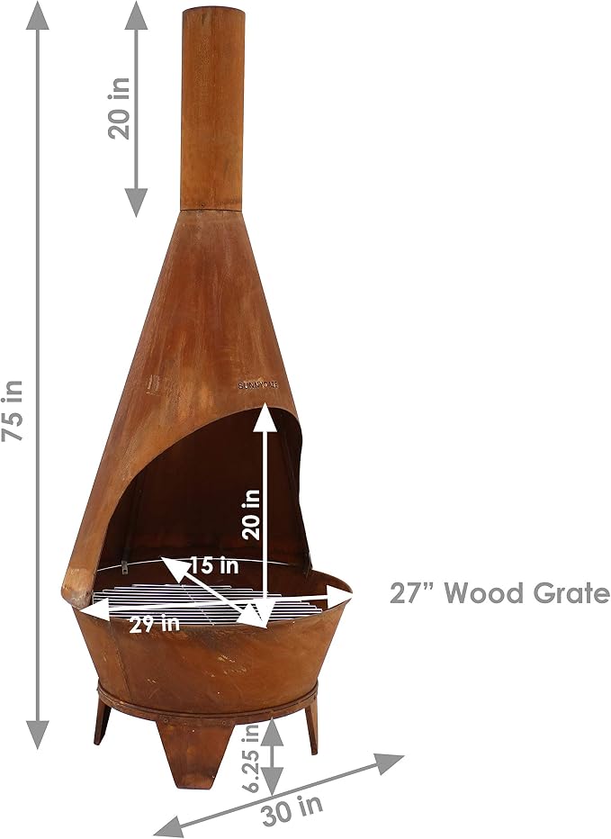 Sunnydaze Large Chiminea Outdoor Fireplace - Outdoor Wood-Burning Fireplace - Chimney Fire Pit with Grill Grate - Rustic - 75" H