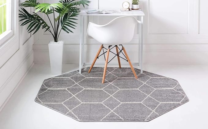 Unique Loom Trellis Frieze Collection Area Rug - Geometric (5' Octagon, Light Gray/ Ivory)