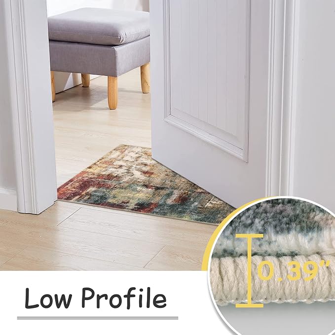 Lahome Kitchen Rugs, 2x4 Washable Rug with Soft Low-Pile for Entryway and Hallyway, Non-Slip & Small Carpet for Bathroom, Easy Clean Door-Friendly Mat, Kid &Pet Friendly Modern Decor 2x4 Red