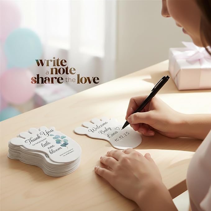 12pcs Green Footprint-Shaped Gift Tags with Wildflower Seeds - Writable Gift Wrap Tags for Baby Showers, Mother's Day Present, Party Favors, DIY Crafts, & Earth Day Decorations