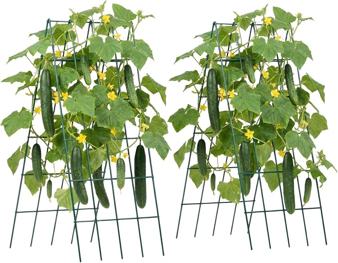 VEVOR Cucumber Trellis, No Assembly Required, 39" High 2 Pack Foldable A-Frame Garden Trellises for Raised Bed, Metal Rustproof Outdoor Climbing Plant Support for Vine, Peas, Beans, Tomato, Flowers