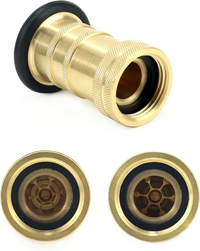 QWORK 1" NST/NH Brass Fire Hose Spray Nozzle, Heavy Duty Fire Equipment, Industrial Jet Fog Nozzle 36 gpm 100 psi