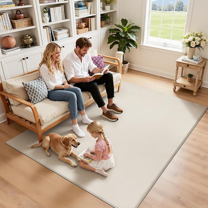SHACOS Ultra Soft 6x9 Faux Rabbit Fur Area Rugs for Living Room, Non Slip Washable Plain Solid Color Rugs Fluffy Cozy Floor Mats Modern Carpet for Bedroom Dining Room Kids Room Dorm, Cream