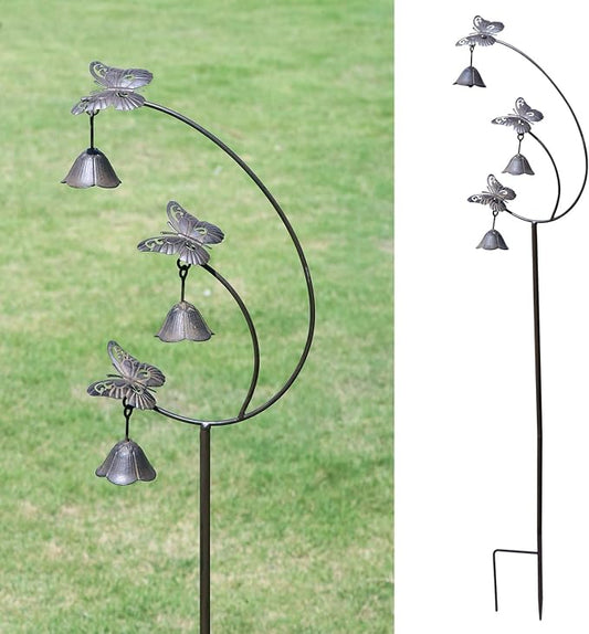 Gardens Metal Butterfly with Bells for Outside Yard Art，Decorative Garden Stakes