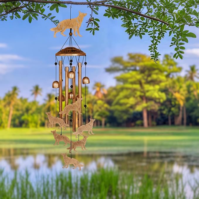 GDNSFIT German Shepherd Wind Chimes for Outside, Metal Windchimes Outdoors, Shepherd Gifts for Women/Men, Memorial/Birthday Gifts, Garden Decor for Outside, Patio or Yard, Durable Chimes for Outdoors