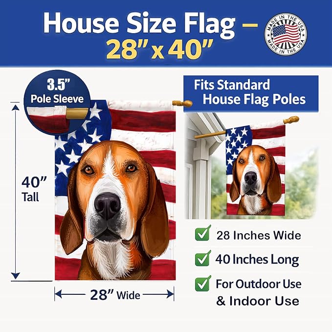 Caroline's Treasures CK6556CHF Hamiltonstovare Dog American Flag House Flag Large Porch Sleeve Pole Decorative Outside Yard Banner Artwork Wall Hanging, Polyester, House Size, Multicolor
