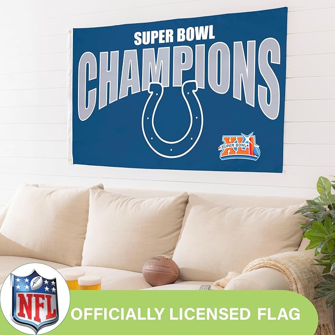 Team Sports America NFL Indianapolis Colts Multi-Win Superbowl Champions 3x5 Flag for Outside with Grommets | Outdoor & Indoor | Heavy Duty Flag & Banner | Works with Flag Pole for Outside House
